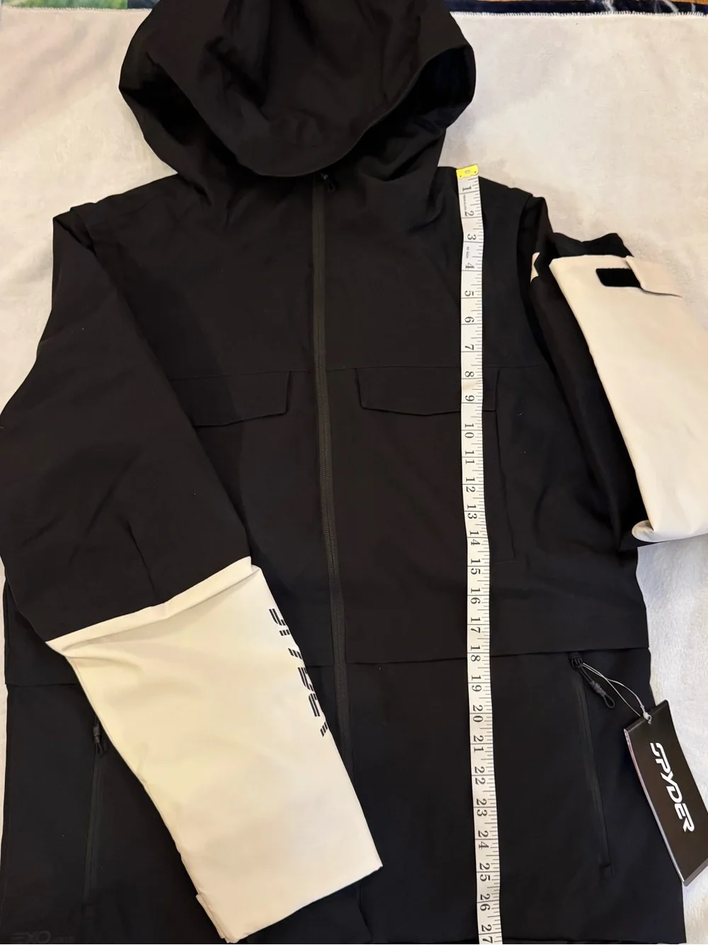 Spyder Snow Black and White Hooded Jacket, Size Medium with Contrast Sleeves